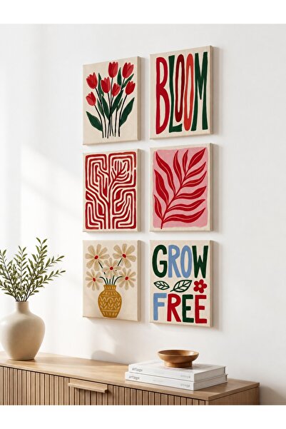 ARTAGE 6’lı Retro Modern Bohem Naif Sanat Kanvas Tablo Seti