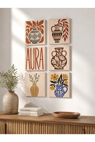 ARTAGE 6’lı Retro Modern Bohem Naif Sanat Kanvas Tablo Seti
