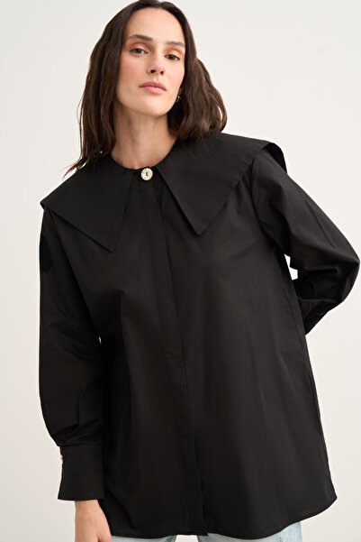 EBU Prive Women's Shawl Collar Shirt Black