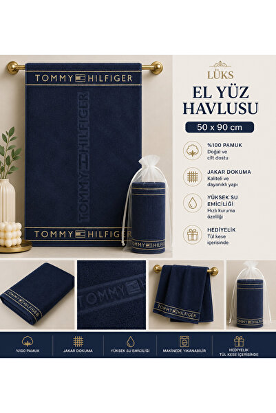 Tommy Lüks Jakarlı El Yüz Havlusu 50x90 cm %100 Pamuk