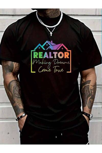 799 100% Cotton Realtor Making Dreams Come True Watercolor Men's Black Vacati...