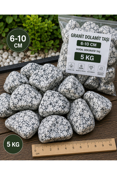 Genel Markalar 6-10 cm Granit Dolamit Taşı Beyaz Dekoratif Doğal Bahçe Taşı 5 kg