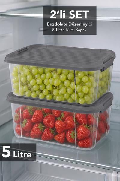Meleni Home Organizator pentru frigider cu capac de blocare, 2 piese - Recipi...