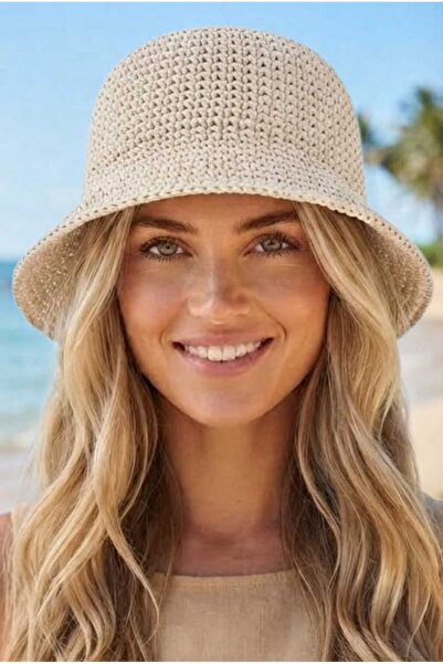 Uniquetrenders Women Straw Weave Bucket Hat Crochet Bohemian Beach and Sun Hat