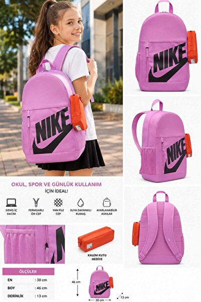 Nike حقيبة ظهر وردية اللون مع حقيبة أقلام رصاص وحقيبة مدرسية للسفر اليومي وال...