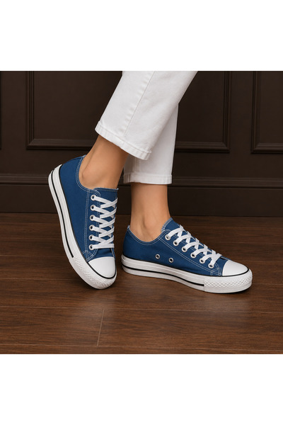 Melen MAVİ KISA BİLEKLİ KALIN PLATFORM TABAN KETEN SNEAKER