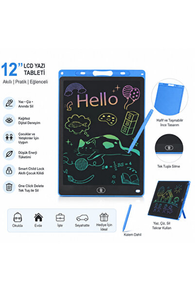 Torzende 12 İNÇ LCD YAZI TABLETİ SİLİNEBİLİR DİJİTAL ÇİZİM VE NOT ALMA TABLET...