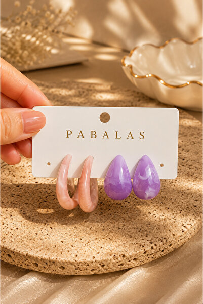 PABALAS Women's 4-Piece Earring Set Pink Hoop Earrings Purple Drop Earrings A...