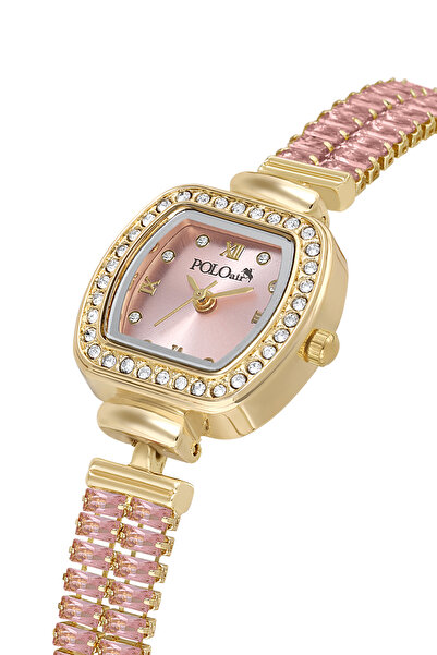 Poloair Baguette Stone Cord Square Case Stylish Women's Wristwatch Gold Pink ...