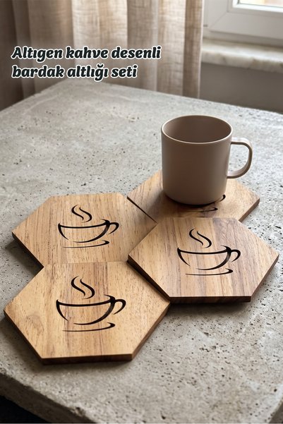 TIME TABLE قواعد أكواب خشبية للقهوة مكونة من 4 قطع