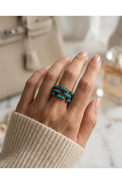 Dorvina Turquoise Color Geometric Authentic Bronze Vintage Adjustable Women R...