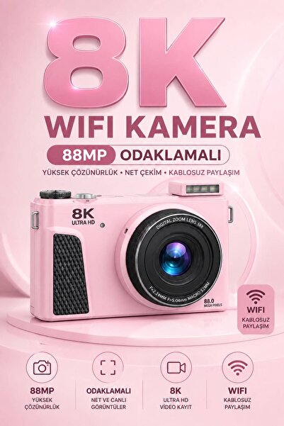WUNİT 8K UHD 88 MP Dijital Kamera 18X ZOOM Flaş 3" 180° Flip Ekranlı Seyahat & Vlog Retro Şık Tasarım