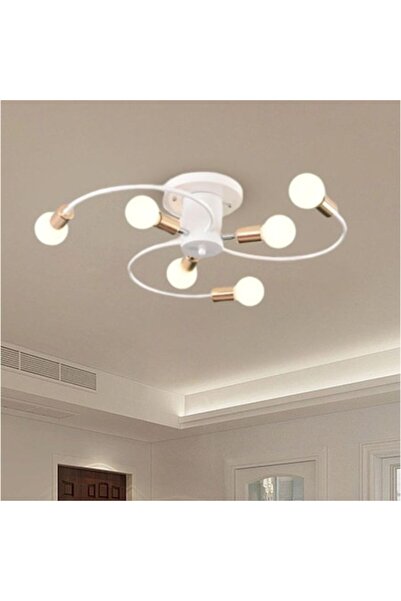 Laleluli Lustră modernă, albă, curbată, cu 6 brațe din aluminiu, 65 cm