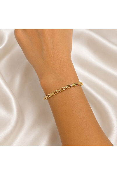 Yonida Jewelry 14K Gold Renk Kaplama Ezme Pullu Badem Tasarım Luxury Bileklik