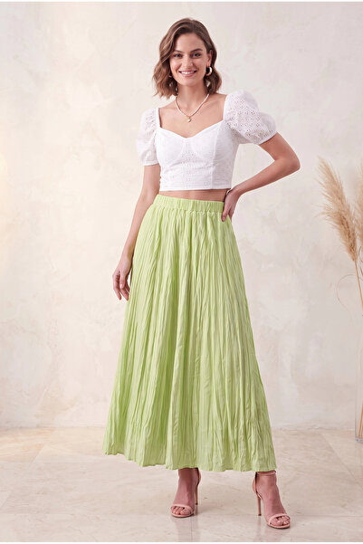 MetuCA Women's Oil Green Gathered Crinkle Linen Textured Bohemian Pinterest L...