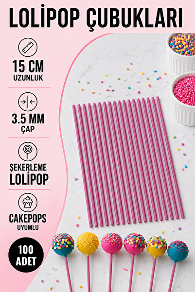 Yusuf Dirik YD Party Supplies Şekerleme Lolipop ve Cakepops Çubuğu Pembe 100 ...