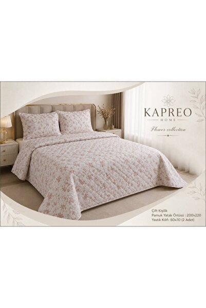 Kapreo Home Flower Collection Çift Kişilik Pamuk Pike Seti Krem 200x230 Çok R...