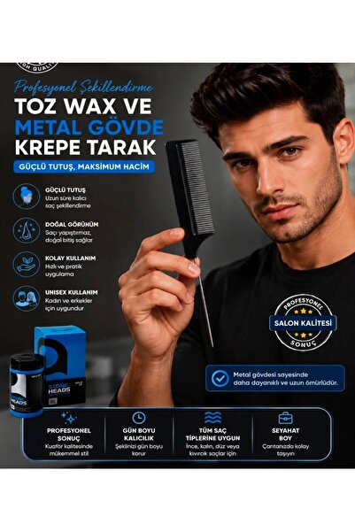 POLATRENDS 2'li Stil Seti – Toz Wax & Metal Gövde Krepe Tarak