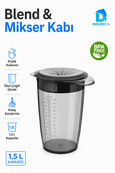 DolphFin 1.5 L Bpa Free Measuring Striped Blend and Mixer Container Mixing Bo...