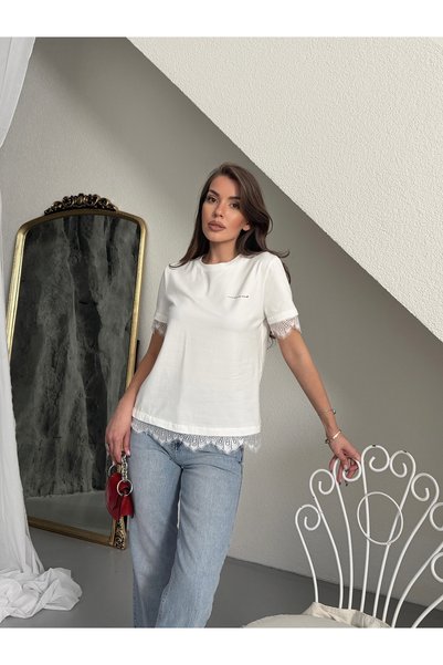 t thin shop Women's Lace Printed Cotton T-Shirt