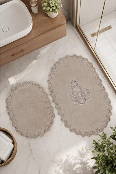 Bonny Home 2-Piece Lace Non-Slip Leather-Based Bath Mat Set with Laces, Washa...