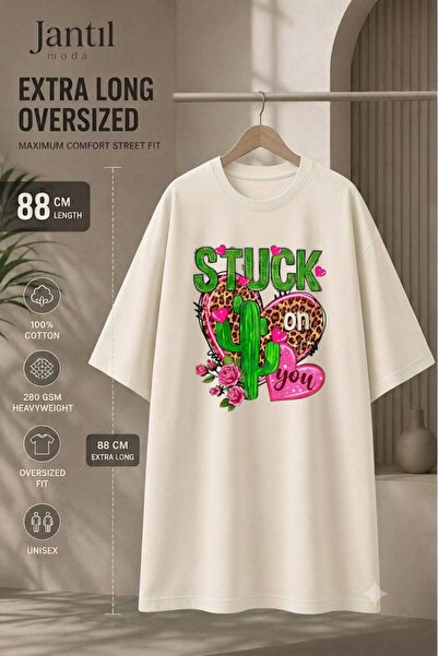JANTIL MODA Tricou cu guler tip cactus și inimă de leopard, cu textul „Stuck ...