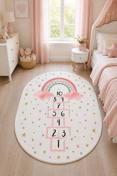 DECOVİST HOME Yıkanabilir, Kaymaz Tabanlı ve Leke Tutmaz Seksek Desenli Çocuk...