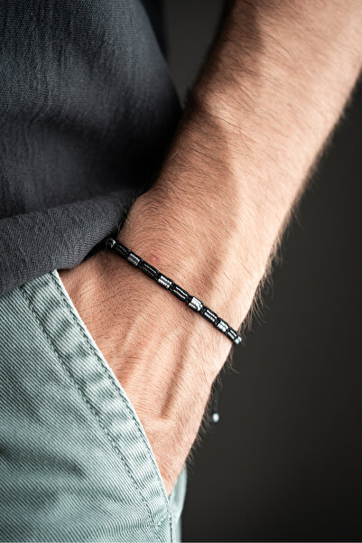 Nereze Small Ring Hematite Natural Stone Macrame Men's Bracelet