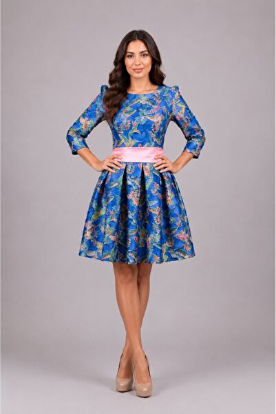 OEM Rochie moderna, nuanta de bleumarin, curea lata in talie