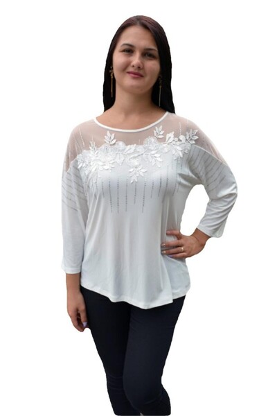 OEM Bluza trendy cu maneca trei-sferturi si decolteu rotund, alba