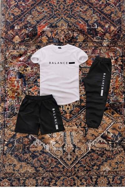 NO 601 Men's White Balance Printed Oval Slimfit Tshirt - Black Shorts - Black...