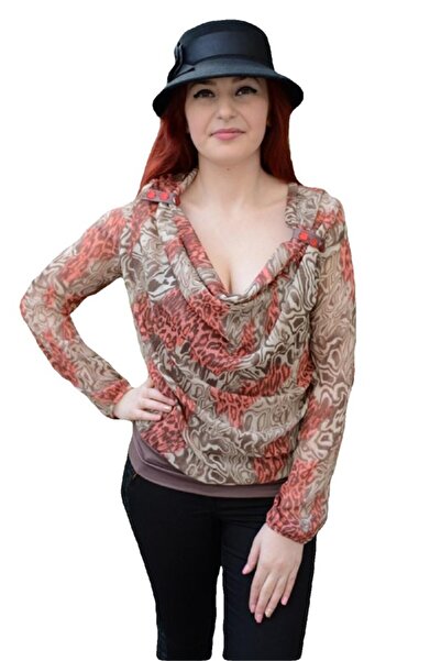 OEM Bluza cu maneca lunga, nuanta de maro, design fashion de animal print