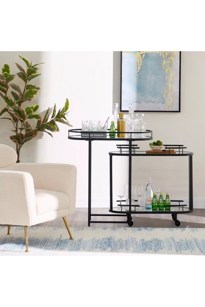 YINZUO 2-in-1 Nesting Bar Cart & Side Table, Rolling Serving Trolley with Tem...