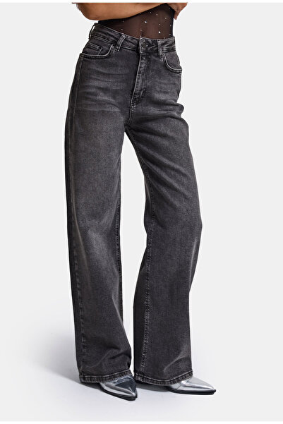 it's basic Kadın Füme 4w6-14 Wide Leg Fit Esnek Kumaş Denim Jean