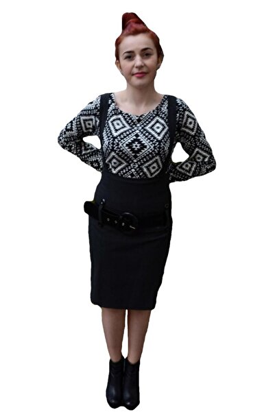 OEM Fusta casual, scurta, cu bretele, de culoare gri inchis, masuri mari