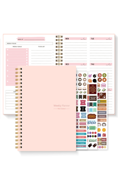 Choice Pink A5 Weekly Planner Spiral Notebook Non-Dated with 3 Sticker Sheets...
