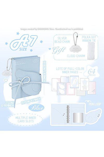Choice1 Blue Kawaii Angel Wings Notebook A7 Leather 3 Fold Binder Journal Ela...