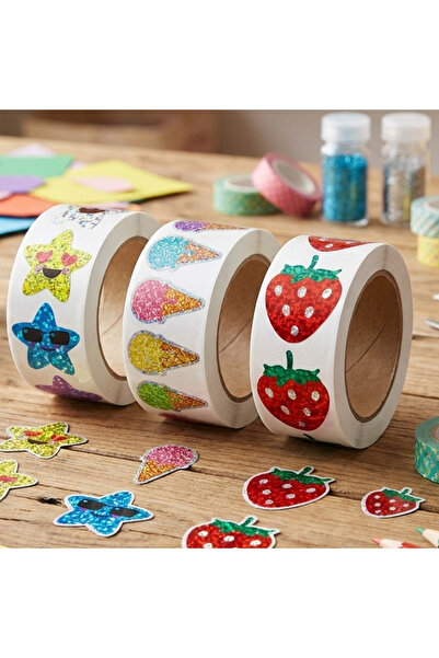 Choice3 1500pcs-3 rolls 500 Pcs/roll Strawberry Stickers Roll Holographic Red...