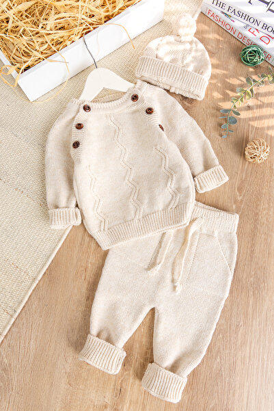 Babymod Knitwear Buttoned Buttoned Winter Knitted Baby Boy Set