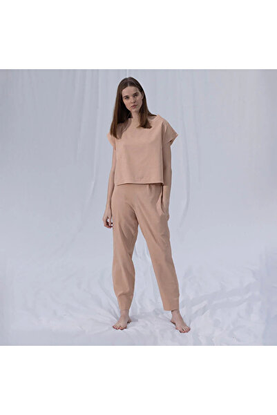 Penelope 100% Linen Short Sleeve Blouse Salmon L-Xl - Serli Keçoğlu Collection