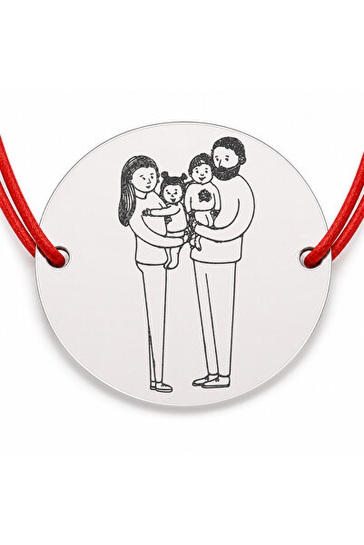 Simoshop Brățară argint 925 cu bănuț familie cu doi copii, șnur reglabil — cadou