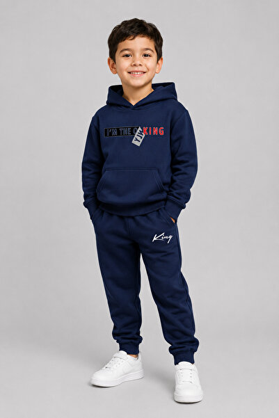 han elegant Hooded I'M the Only King Printed Kangaroo Pocket 2 Thread Seasona...