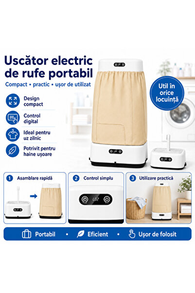 Generic Brand Uscător electric de rufe portabil, cu control digital, husă tex...