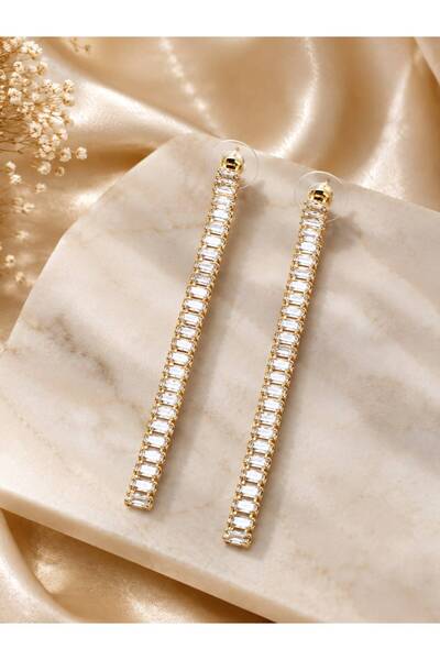 Mervişim Aksesuar Steel Baguette Stone Waterway Dangle Stylish and Elegant Wo...