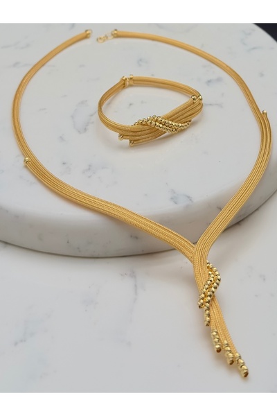 Adel Gold 14 Ayar Altın İtalyan Hasır Dorika Sarmal Püsküllü Gerdanlık ve Bil...