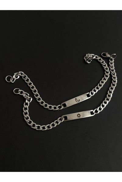 C&On Design Stainless Steel Moon and Sun Design Couple Bracelet Set for Lovers and Friends