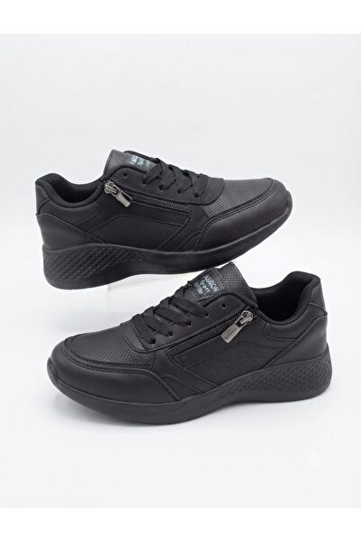 McDark Kadın Fermuarlı Ve Bağcıklı Sararmaz Taban Sneaker Ayakkabı-Siyah