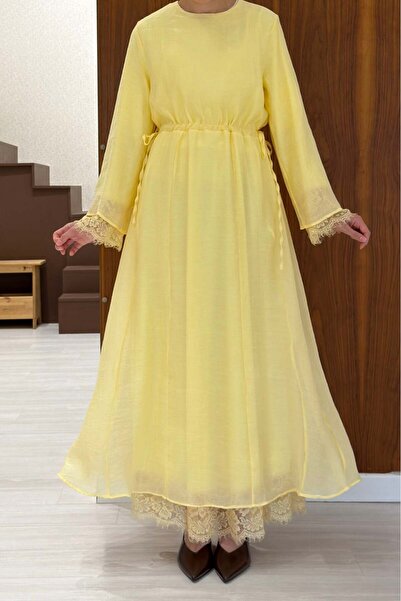 Faya Boutique Yellow Elodie Dress with Lace Detail