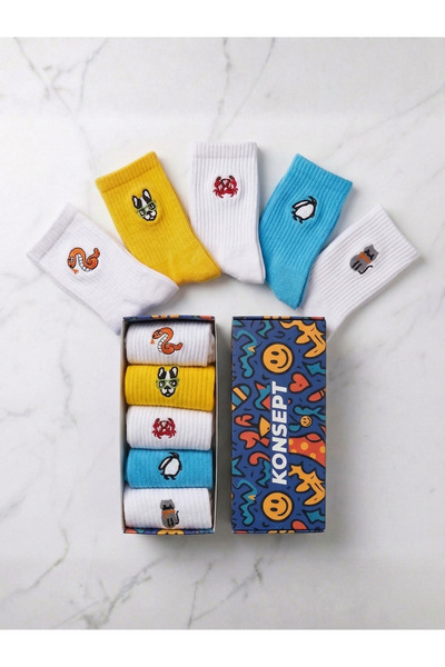 Konsept Embroidered Animal Series 5-Piece Boxed Tennis Sock Set