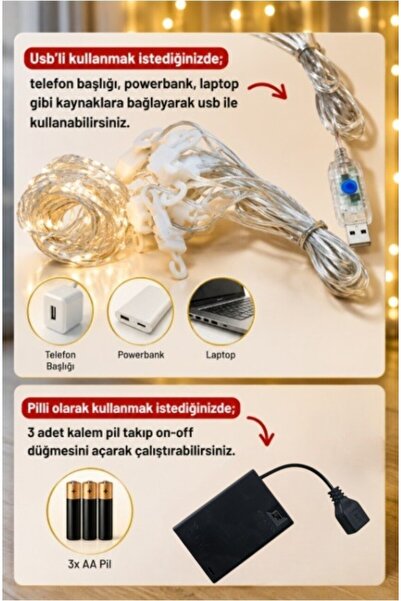 nextbuy 3x3 Metre Perde Led İster USB İster Pilli Kullanım 10 Sarkıt 300 Led Kumandalı 8 Mod Animasyonlu Gece Lambası Dekoratif Led Işık